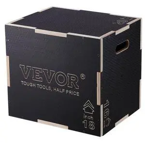 VEVOR 3 in 1 Plyometric Jump Box, 20/18/16 Inch Wooden Plyo Box, Platform & Jumping Agility Box, Anti-Slip Fitness Exercise Step Up Box for Home Gym Training, Conditioning Strength Training, Black