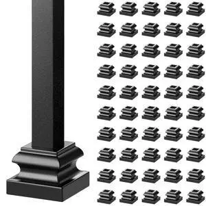 VEVOR Aluminum Alloy Baluster Shoes Stair Flat Shoe with Screw Holes for 1/2 Inch Square Scroll Basket Twist Knuckle Staircase Balusters Metal Spindle Railing, Satin Black (50 Pcs)