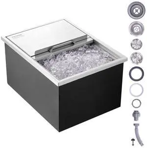 VEVOR Drop in Ice Chest, 24"L x 18"W x 13"H Stainless Steel Ice Cooler, Commercial Ice Bin with Sliding Cover, 40.9 qt Outdoor Kitchen Ice Bar, Drain-pipe and Drain Plug Included, for Cold Wine Beer