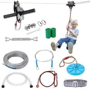 VEVOR Zipline Kit for Kids and Adult, 120 ft Zip Line Kits Up to 500 lb, Backyard Outdoor Quick Setup Zipline, Playground Entertainment with Stainless Steel Zipline, Spring Brake, Safety Harness, Seat