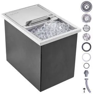 VEVOR Drop in Ice Chest, 18"L x 12"W x 14.5"H Stainless Steel Ice Cooler, Commercial Ice Bin with Sliding Cover, 40.9 qt Outdoor Kitchen Ice Bar, Drain-pipe and Drain Plug Included, for Cold Wine Beer