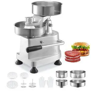 VEVOR Commercial Burger Patty Maker  Hamburger Beef Patty Maker with 3 Convertible Mold(4/5/6-inch)  Heavy Duty Stainless Steel Burger Press Machine  Meat Forming Processor with 1500 Pcs Patty Papers