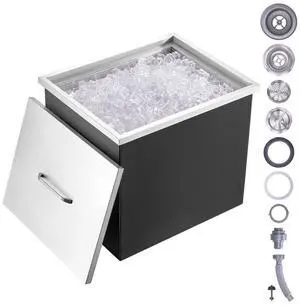 VEVOR Drop in Ice Chest, 21"L x 17"W x 18"H Stainless Steel Ice Cooler, Commercial Ice Bin with Cover, 40 qt Outdoor Kitchen Ice Bar, Drain-pipe and Drain Plug Included, for Cold Wine Beer