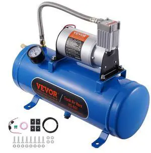 VEVOR 12V Air Compressor with Tank 1.6 Gallon/6 L, Train Horn Air Compressor, 120 psi Working Pressure Onboard Air Compressor System for Train Air Horns, Inflating Tires, Air Mattresses