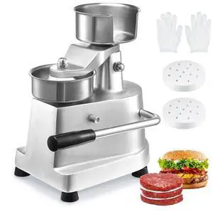 VEVOR Commercial Burger Patty Maker, 100mm/4inch Hamburger Beef Patty Maker, Heavy Duty Food-Grade Stainless Steel Bowl Burger Press Machine, Kitchen Meat Forming Processor with 1000 Pcs Patty Papers