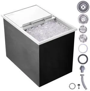 VEVOR Drop in Ice Chest, 27"L x 18"W x 21"H Stainless Steel Ice Cooler, Commercial Ice Bin with Sliding Cover, 40.9 qt Outdoor Kitchen Ice Bar, Drain-pipe and Drain Plug Included, for Cold Wine Beer