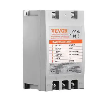 VEVOR 3 Phase Converter - 5HP 15A 220V Single Phase to 3 Phase Converter, Digital Phase Shifter for Residential and Light Commercial Use, 220V-240V Input/Output (One Converter for One Motor Only)