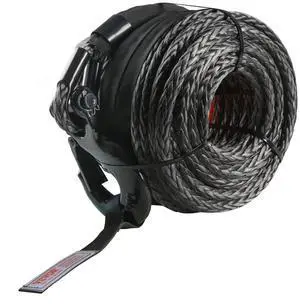 VEVOR Synthetic Winch Rope, 3/8 Inch x 100 Feet 26,500 lbs Synthetic Winch Line Cable Rope with Protective Sleeve + Forged Winch Hook + Pull Strap, Universal Fit for SUV, Large Off-Road Vehicle, Truck