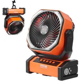 VEVOR Portable Fan Rechargeable 9 inch, Battery Powered Fan with LED Lantern, 4 Speeds Adjustable & 45°/90°Automatic Swivel & Timer , USB Battery Operated Fans for Travel Bedroom Home Camping Office