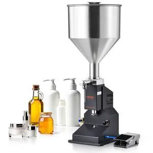 VEVOR Pneumatic Paste Liquid Filling Machine, 5-50ml Bottle Filler, Bottle Filling Machine, Stainless Steel Liquid Filler with Pedal for Milk Water Juice Essential Oil Shampoo Cosmetic Honey Lotion