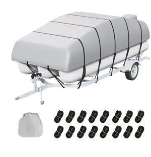 VEVOR Pontoon Boat Cover, 23'-24' Waterproof Trailerable Pontoon Cover, 800D Marine Grade PU Oxford Fabric, with Motor Cover, 16 Windproof Buckle Straps, Fits for 23'-24'L, Beam Width to 102", Grey