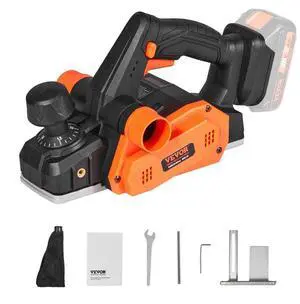 VEVOR Cordless Electric Hand Planer, 3-1/4" Width, 16500 RPM Handheld Wood Planer with 5/64" Adjustable Planing Depth HSS Blades Dual Side Dust Outlet, for Woodworking Wood Planing Surface Smoothing