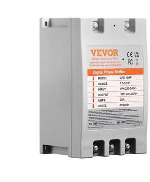 VEVOR 3 Phase Converter - 10HP 30A 220V Single Phase to 3 Phase Converter, Digital Phase Shifter for Residential and Light Commercial Use, 220V-240V Input/Output (One Converter for One Motor Only)