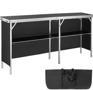 VEVOR Extra Long Folding Portable Bar Table - Tradeshow Podium Table for Indoor, Outdoor, Party, Picnic, Exhibition, Includes Carrying Case, Storage Shelf and  Black Skirt, 77.95" x 15.16" x 34.65"