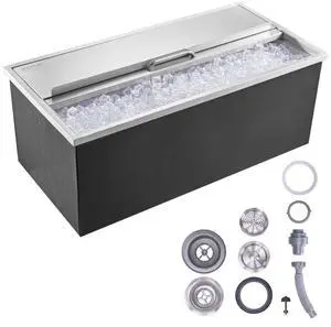 VEVOR Drop in Ice Chest, 36"L x 18"W x 14"H Stainless Steel Ice Cooler, Commercial Ice Bin with Sliding Cover, 40.9 qt Outdoor Kitchen Ice Bar, Drain-pipe and Drain Plug Included, for Cold Wine Beer
