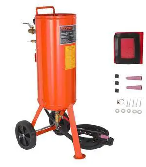 VEVOR 10 Gallon Heavy-Duty Sand Blaster, 60-110 PSI High Pressure Sandblaster, Portable Abrasive Blasting Tank, Air Sand Blasting Kit with 2 Ceramic Nozzles & 7.5ft Hose for Stain, Rust, Paint Removal