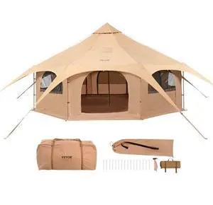 VEVOR Canvas Tent, 4 Seasons 5 m/16.4 ft Bell Tent, Canvas Tent for Camping with Stove Jack, Breathable Yurt Tent for up to 8 People, Family Camping Outdoor Hunting Party