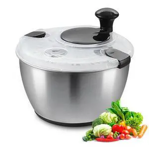 VEVOR Stainless Steel Salad Spinner, 4.75Qt, One-handed Easy Press Large Vegetable Dryer Washer, Lettuce Cleaner and Dryer with 304 Stainless Steel Bowl, for Greens, Herbs, Berries, Fruits, No BPA