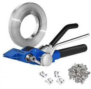VEVOR Banding Strapping Kit with Strapping Tensioner Tool, 100 ft Length 304 Stainless Steel Banding, 100 Metal Seals, Pallet Packaging Strapping Banding Kit, Banding Packaging Strapping for Packing