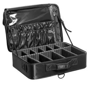 VEVOR Makeup Train Case Large Storage 3 Tiers, Convenient Carry With Handle, Strap, Professional Waterproof Oxford Makeup Storage Organizer Box, Heavy Duty Make Up Carrier, Black