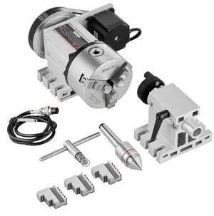 VEVOR Dividing Head, K11-100mm 3-Jaw Chuck, CNC Router Milling Machine Rotational Axis 4th Axis A Axis Indexing Head, 2.6"/65 mm Center Height MT2 Tailstock 6:1 Gear Ratio, Universal for Engraving