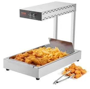 VEVOR French Fry Food Warmer, 750W Commercial Food Heating Lamp, Electric Stainless Steel Warming Light Dump Station, Countertop 104-122°F Fries Food Warmer for Chip Buffet Kitchen Restaurant, Silver
