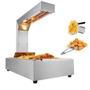 VEVOR French Fry Food Warmer, 750W Commercial Food Heating Lamp, Electric Stainless Steel Warming Light Dump Station, Countertop 104-122°F Fries Food Warmer for Chip Buffet Kitchen Restaurant, Silver