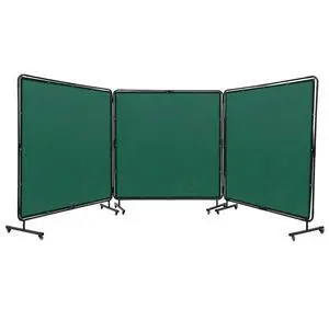 VEVOR Welding Screen with Frame, 6' x 6' 3 Panel Welding Curtain Screens, Flame-Resistant Vinyl Welding Protection Screen on 12 Swivel Wheels (6 Lockable), Moveable & Professional for Workshop, Green