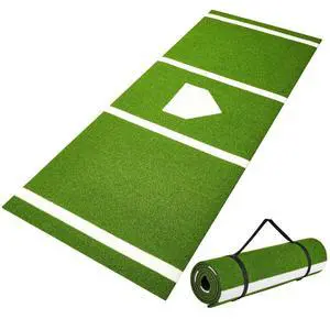 VEVOR Baseball Softball Hitting Batting Mat, 10' x 3.8' Indoor/Outdoor Softball Mat, Lined & Foam Backing Anti-Slip Anti-Fade Softball Training Aid, Portable Practice Mat with Tightening Rope, Green