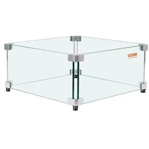 VEVOR Gas Fire Pit Wind Guard for Square Fire Table, 19 x 19 x 7.5 inch Clear Tempered Wind Guard for Firepits, 0.31 inch Thick Square Glass Shield, Glass Panel with Hard Corner Bracket & Feet