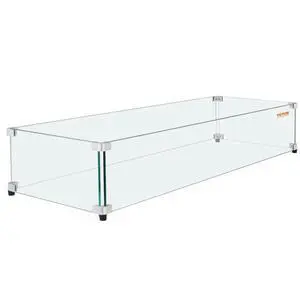 VEVOR Glass Wind Guard for Rectangular Fire Pit Table 31 x 12.5 x 6.5 Inch, 0.31 inch Thick and Sturdy Tempered Glass Panel with Hard Aluminum Corner Bracket & Rubber Feet, Easy to Assemble