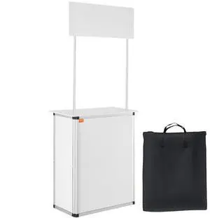 VEVOR Promotion Counter Table, Portable Tradeshow Podium Table, 30.91" x 14.96" x 71.46", Display Exhibition Counter Stand Booth Fair with Wall, Pop Up Podium with Storage Rack/Carrying Bag