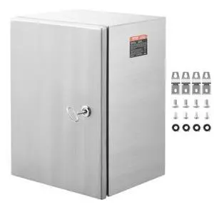 VEVOR Steel Electrical Box, 24"x 20"x 8", 304 Stainless Steel Electrical Enclosure Box, Wall-Mounted Outdoor Electrical Electronic Equipment Enclosure with Mounting Plate Hinges Lock, IP66 Waterproof