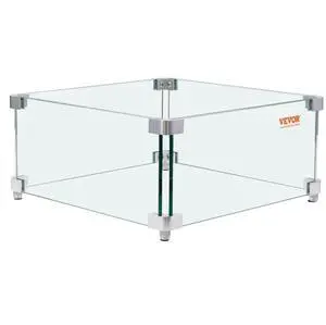 VEVOR Gas Fire Pit Wind Guard for Square Fire Table, 15 x 15 x 7 inch Clear Tempered Wind Guard for Firepits, 0.31 inch Thick Square Glass Shield, Glass Panel with Hard Corner Bracket & Feet