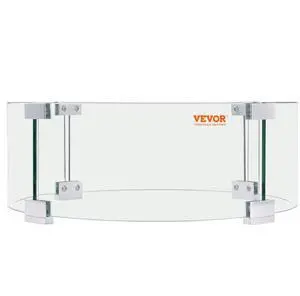 VEVOR Fire Pit Wind Guard, 17 x 6.7 inch Round Glass Flame Shield, 0.24-Inch Thick Fire Table Accessory, Clear Tempered Glass Flame Guard for Propane, Gas, Outdoor, Patio, Backyard