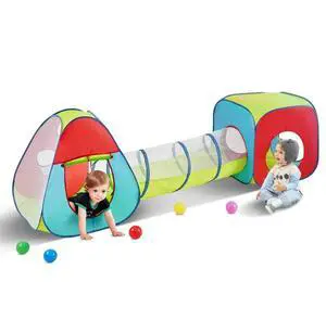 VEVOR 3 in 1 Kids Play Tent with Tunnel for Boys, Girls, Babies and Toddlers, Indoor/Outdoor Pop Up Playhouse with Carrying Bag & Banding Straps as Birthday Gifts, Red/Yellow/Blue Multicolor