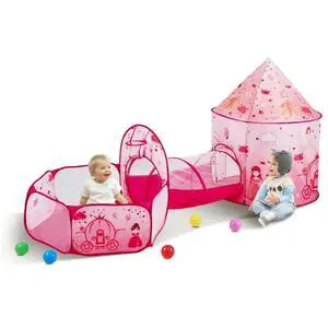 VEVOR 3 in 1 Kids Play Tent with Tunnel for Girls, Princes, Boys, Babies and Toddlers, Indoor/Outdoor Pop Up Playhouse with Carrying Bag & Banding Straps as Birthday Gifts, Magenta Color
