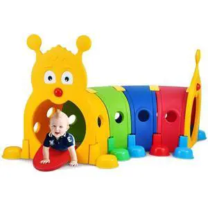 VEVOR Caterpillar Tunnel for Kids, Outdoor Indoor Climb and Crawl Through, Play Equipment for Toddler,Boys,Girls,Baby 3-6, 4 Sections, for Daycare, Preschool, Playground, Multicolor