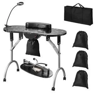VEVOR Portable Manicure Table, Foldable Nail Table with Electric Dust Collector, Moveable Nail Tech Desk & 4 Wheels, 3 Dust Bags, Bendable LED Lamp, MDF Nail Art Workstation for Home Spa Beauty Salon