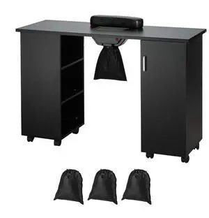 VEVOR Manicure Table, Nail Table Station with Electric Dust Collector, Moveable Nail Tech Desk with 8 Wheels (4 Lockable), 3 Dust Bag & Wrist Rest, MDF Nail Art Workstation for Spa Beauty Salon, Black
