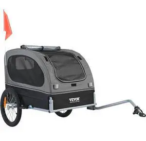 VEVOR Dog Bike Trailer, Supports up to 88 lbs, Pet Cart Bicycle Carrier, Easy Folding Frame with Quick Release Wheels, Universal Bicycle Coupler, Reflectors, Flag, Collapsible to Store, Black/Gray