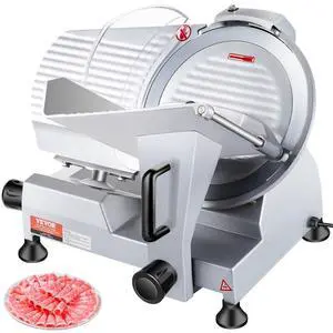 VEVOR 240W Commercial Meat Slicer, Electric Deli Food Slicer, 10" Carbon Steel Blade Electric Food Slicer, 350-400RPM Meat Slicer, 0 - 0.47 inch Thickness Adjustable for Commercial and Home Use