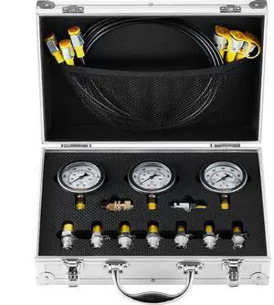 VEVOR Hydraulic Pressure Test Kit, 250/400/600bar, 3 Gauges 9 Test Couplings 3 Test Hoses, Excavator Hydraulic Test Gauge Set with Portable Carrying Case for Excavator Tractors Construction Machinery