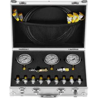 VEVOR Hydraulic Pressure Test Kit, 250/400/600bar, 3 Gauges 11 Test Couplings 3 Test Hoses, Excavator Hydraulic Test Gauge Set with Portable Carrying Case for Excavator Tractors Construction Machinery
