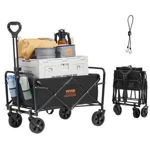 VEVOR Collapsible Folding Wagon, 2 cu.ft Beach Wagon Cart with All-Terrain 5in Wheels, Heavy Duty Folding Wagon Cart 220 lbs Weight Capacity with Drink Holders, Wagon for Camping, Shopping, Garden