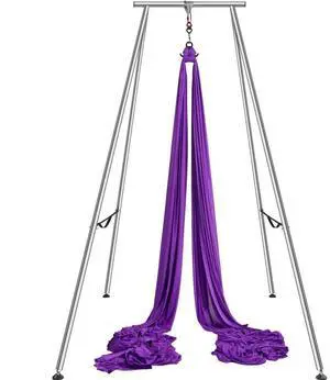 VEVOR Aerial Yoga Frame & Yoga Hammock, 9.67 ft Height Professional Yoga Swing Stand Comes with 13.1 Yards Aerial Hammock, Max 551.15 lbs Load Capacity Yoga Rig for Indoor Outdoor Aerial Yoga, Purple