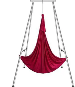 VEVOR Aerial Yoga Frame & Yoga Hammock, 9.67 ft Height Professional Yoga Swing Stand Comes with 6.6 Yards Aerial Hammock, Max 551.15 lbs Load Capacity, Yoga Rig for Indoor Outdoor Aerial Yoga, Red