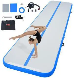 VEVOR Gymnastics Air Mat, 4 inch Thickness Inflatable Gymnastics Tumbling Mat, Tumble Track with Electric Pump, Training Mats for Home Use/Gym/Yoga/Cheerleading/Beach/Park/Water, 13 ft, Blue