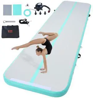 VEVOR Gymnastics Air Mat, 4 inch Thickness Inflatable Gymnastics Tumbling Mat, Tumble Track with Electric Pump, Training Mats for Home Use/Gym/Yoga/Cheerleading/Beach/Park/Water, 13 ft, Mint Green