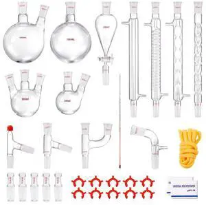 VEVOR Lab Distillation Kit, 3.3 Boro Lab Glassware Distillation Kit with 24, 40 Joint, 1000ml Essential Oil Distillation Apparatus Kit, 32 pcs Set of Glassware Equipment